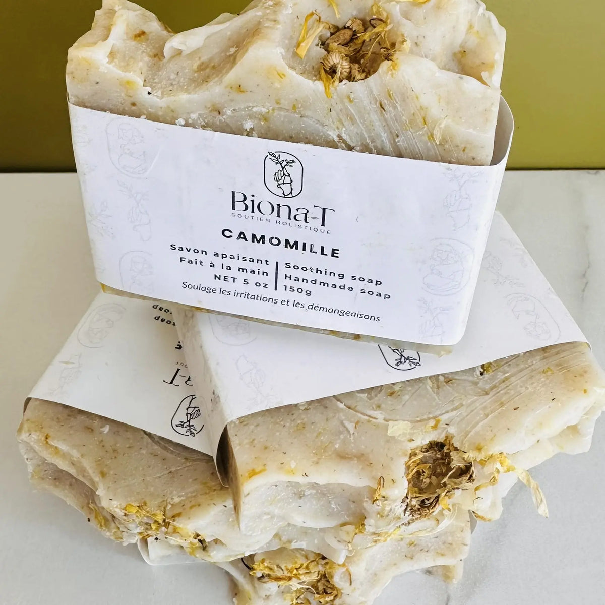savon Biona-T fait à la main àla camomille pour peau sensible, corps et visage 