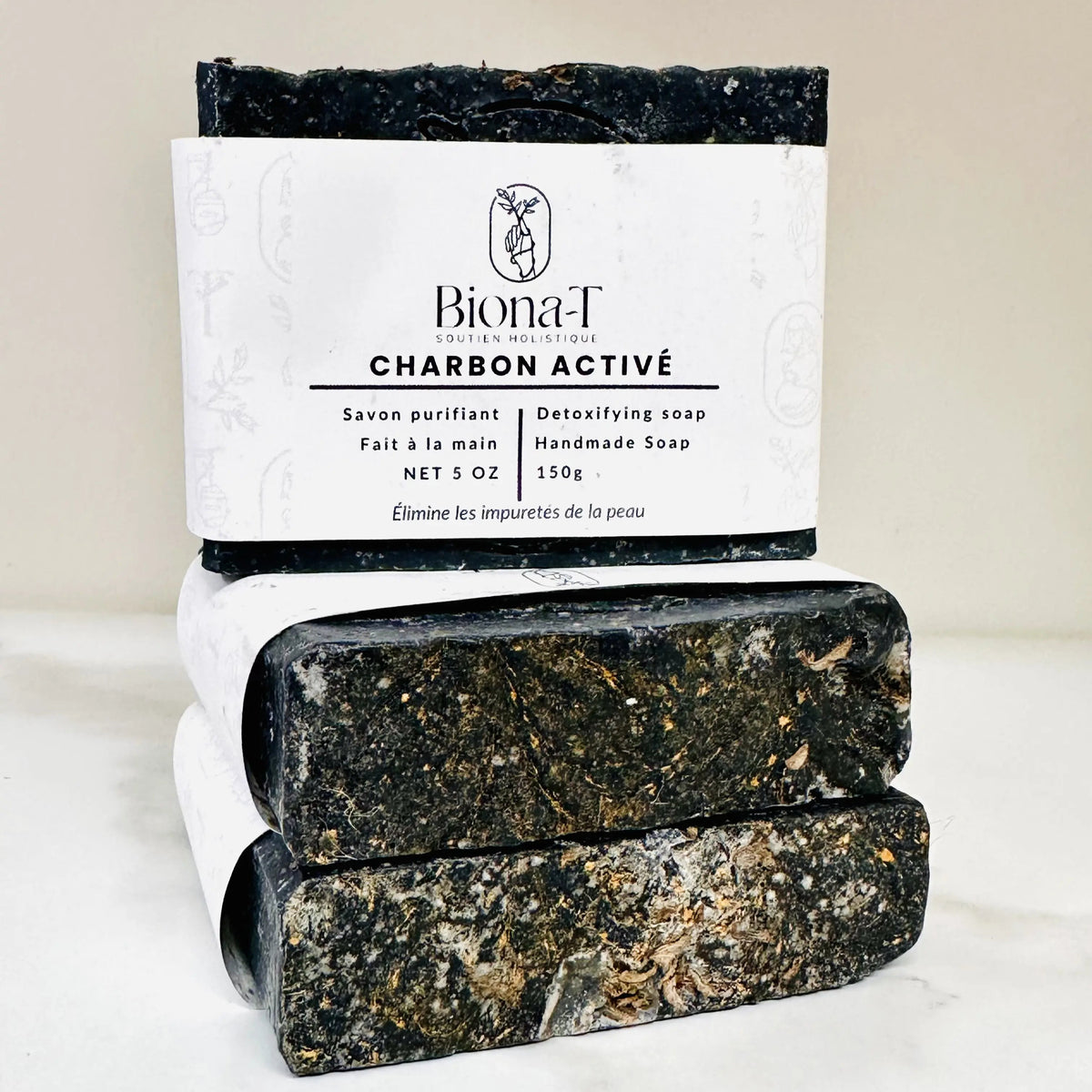 savon Biona-T charbon activé corps et visage, détoxifiant pour la peau